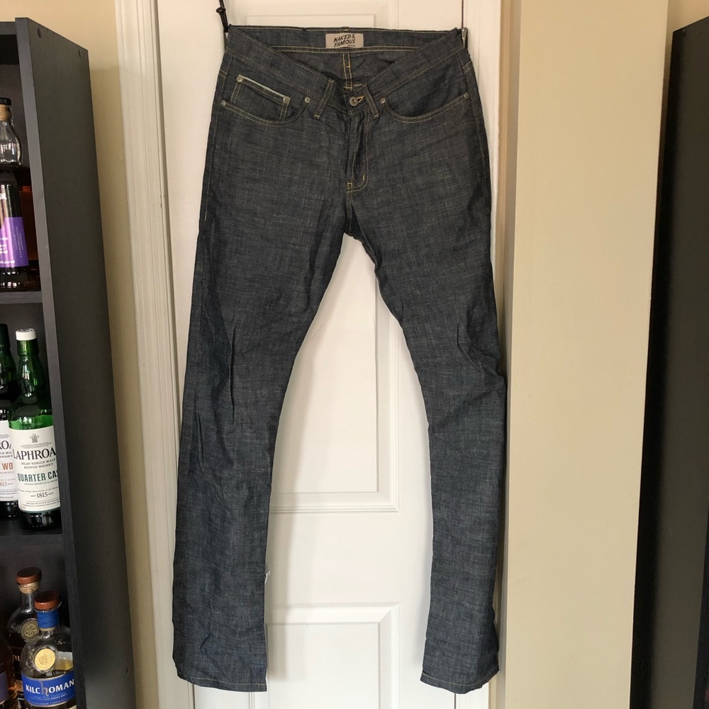 Naked and Famous men’s raw denim jeans